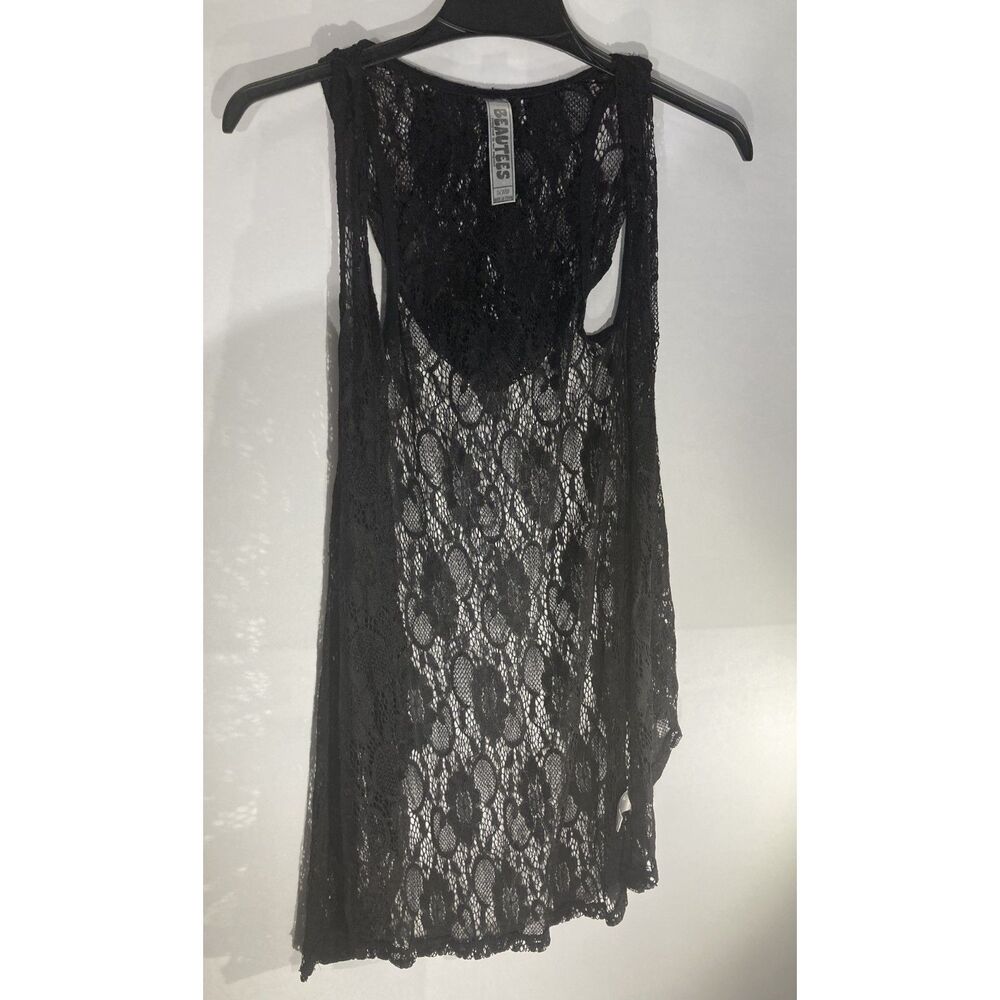Beautees Girls Black Floral Lace Vest Cardigan Sleeveless Size Small 7/8 Boho